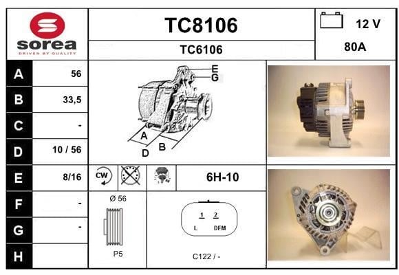 SNRA TC8106 Alternator TC8106