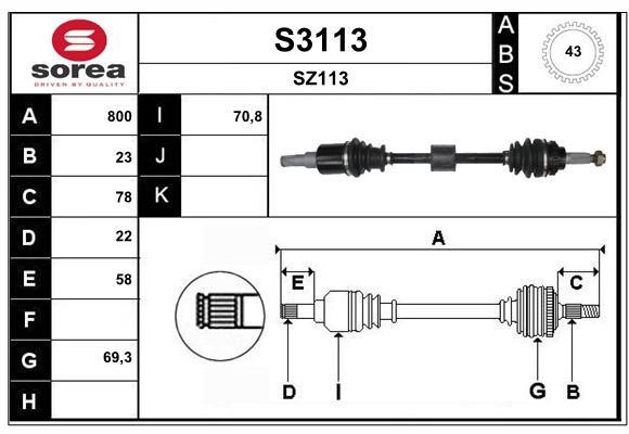 SNRA S3113 Drive shaft S3113