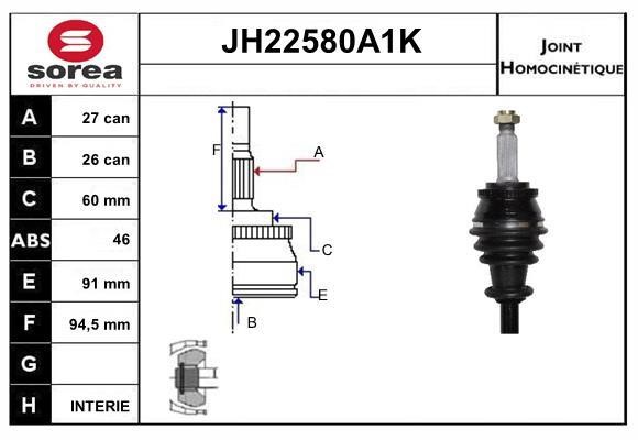 SNRA JH22580A1K Joint Kit, drive shaft JH22580A1K
