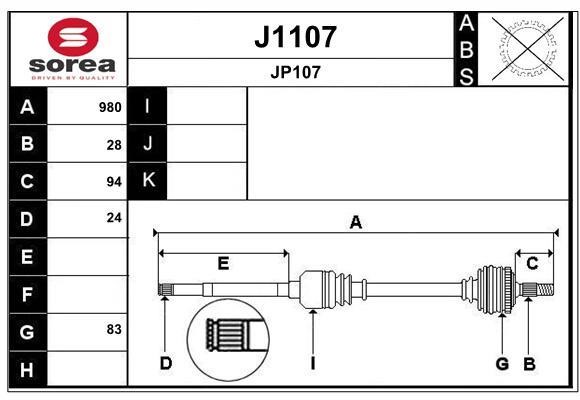 SNRA J1107 Drive shaft J1107