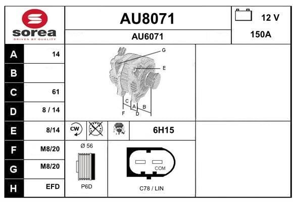 SNRA AU8071 Alternator AU8071