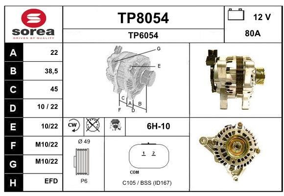 SNRA TP8054 Alternator TP8054