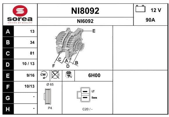 SNRA NI8092 Alternator NI8092