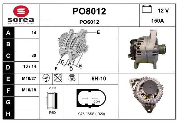 SNRA PO8012 Alternator PO8012