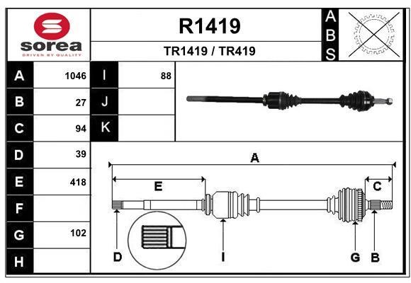 SNRA R1419 Drive Shaft R1419