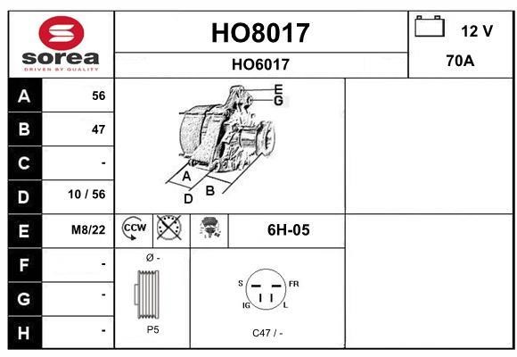SNRA HO8017 Alternator HO8017