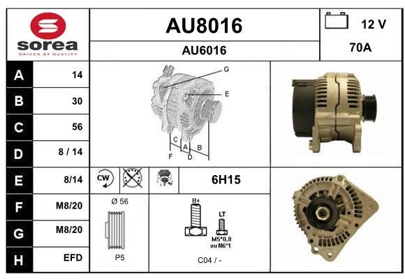 SNRA AU8016 Alternator AU8016