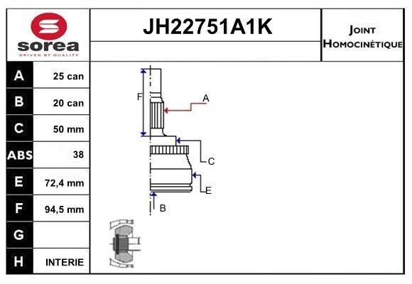 SNRA JH22751A1K Joint kit, drive shaft JH22751A1K