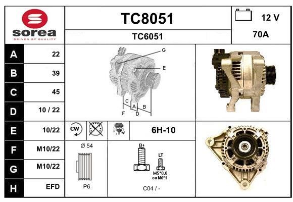 SNRA TC8051 Alternator TC8051