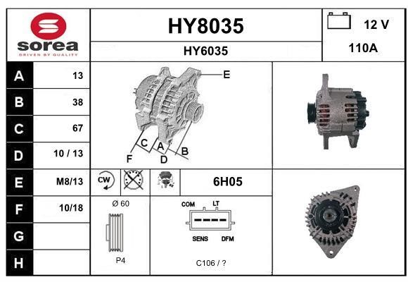 SNRA HY8035 Alternator HY8035