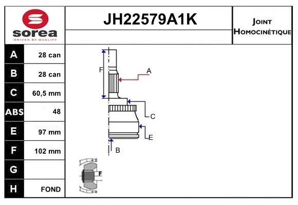 SNRA JH22579A1K Joint kit, drive shaft JH22579A1K