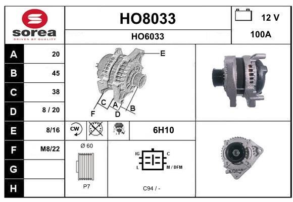 SNRA HO8033 Alternator HO8033