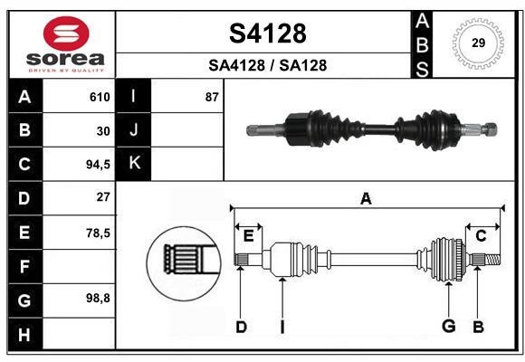 SNRA S4128 Drive shaft S4128