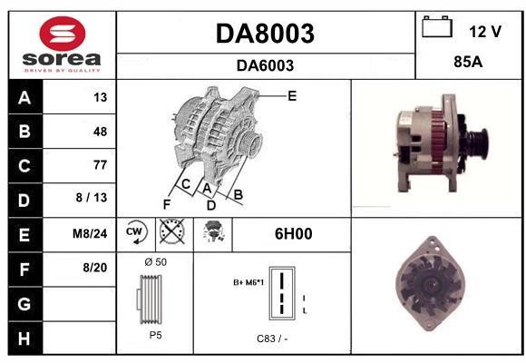 SNRA DA8003 Alternator DA8003