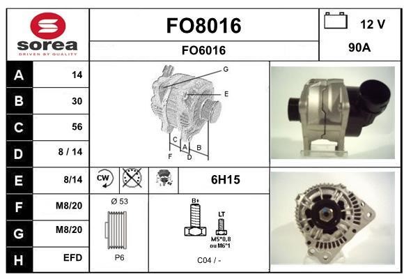 SNRA FO8016 Alternator FO8016