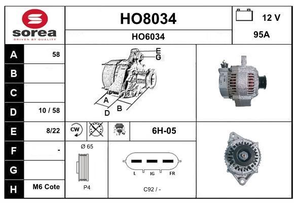 SNRA HO8034 Alternator HO8034
