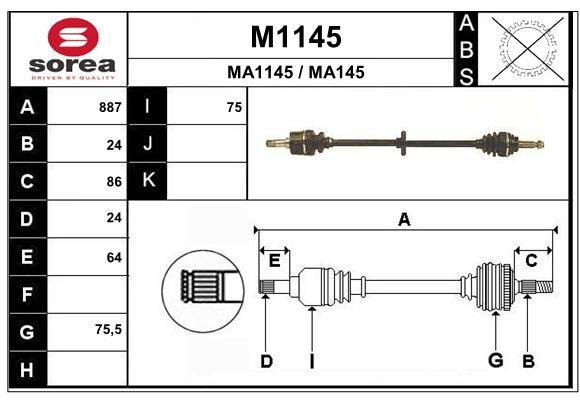 SNRA M1145 Drive Shaft M1145