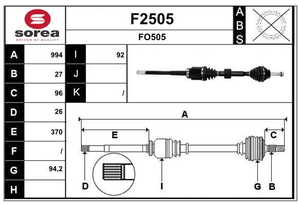 SNRA F2505 Drive shaft F2505