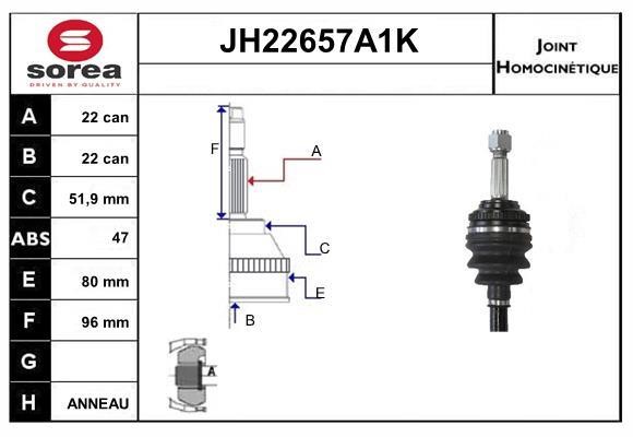 SNRA JH22657A1K Joint kit, drive shaft JH22657A1K