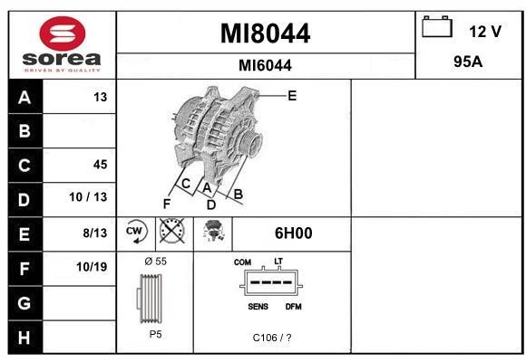 SNRA MI8044 Alternator MI8044