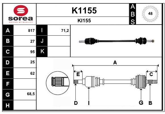 SNRA K1155 Drive shaft K1155