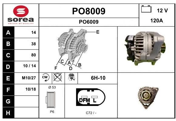SNRA PO8009 Alternator PO8009