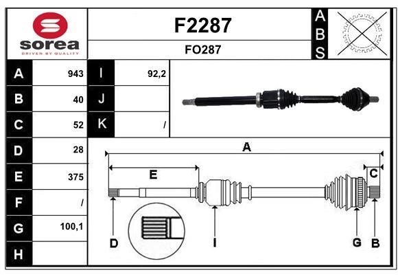 SNRA F2287 Drive shaft F2287