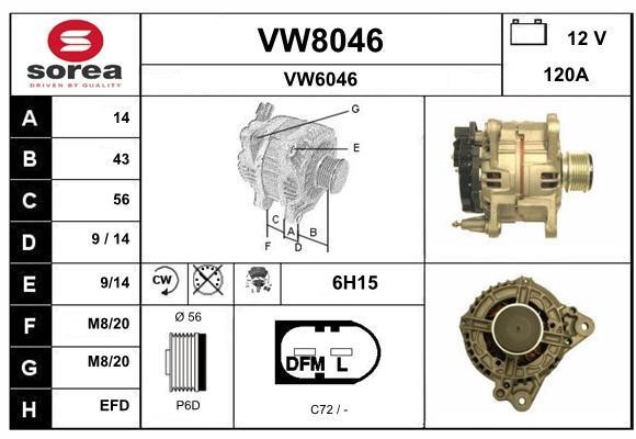 SNRA VW8046 Alternator VW8046
