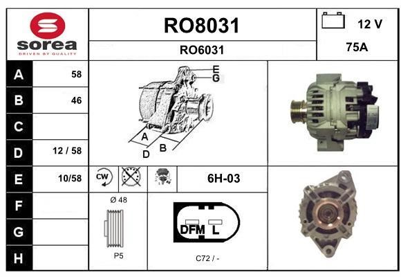 SNRA RO8031 Alternator RO8031