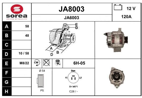 SNRA JA8003 Alternator JA8003