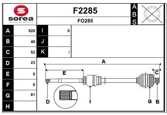 SNRA F2285 Drive shaft F2285