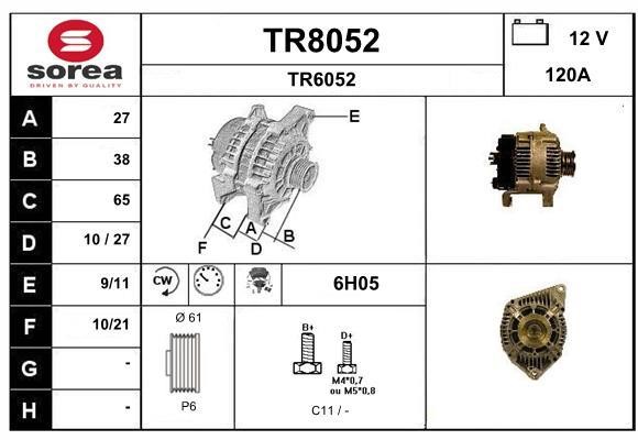 SNRA TR8052 Alternator TR8052