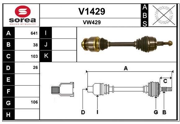 SNRA V1429 Drive Shaft V1429