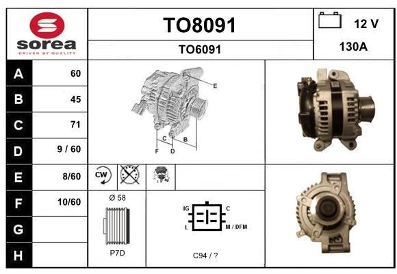 SNRA TO8091 Alternator TO8091