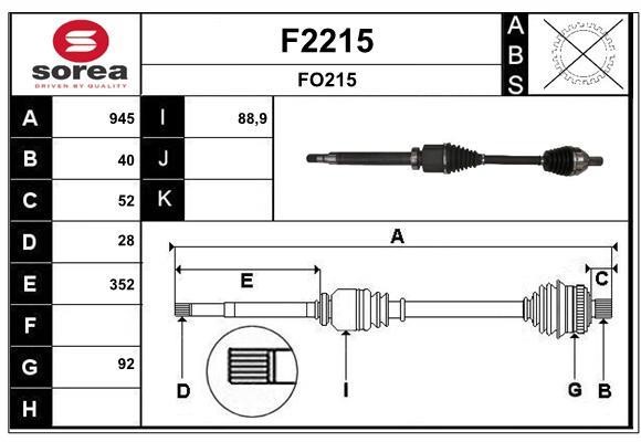 SNRA F2215 Drive shaft F2215