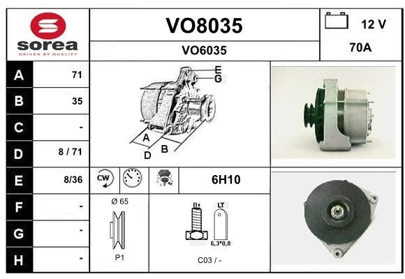 SNRA VO8035 Alternator VO8035