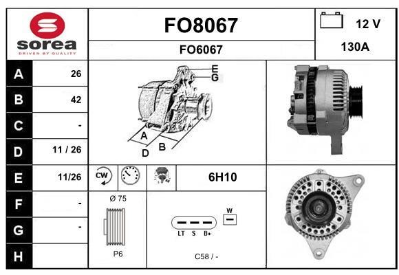 SNRA FO8067 Alternator FO8067