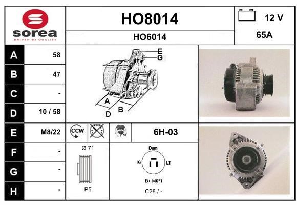 SNRA HO8014 Alternator HO8014