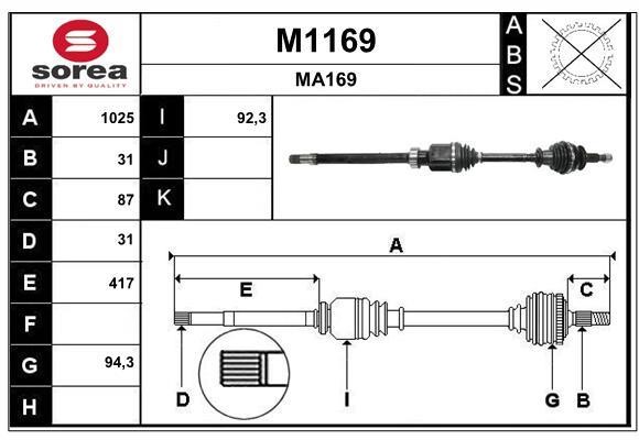 SNRA M1169 Drive shaft M1169