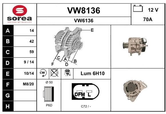 SNRA VW8136 Alternator VW8136