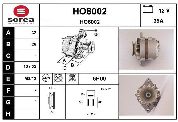 SNRA HO8002 Alternator HO8002