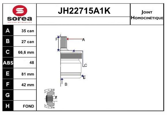 SNRA JH22715A1K Joint kit, drive shaft JH22715A1K