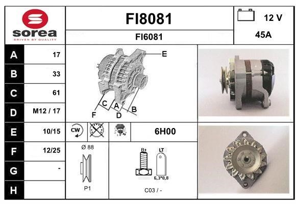 SNRA FI8081 Alternator FI8081