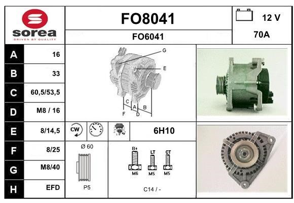 SNRA FO8041 Alternator FO8041