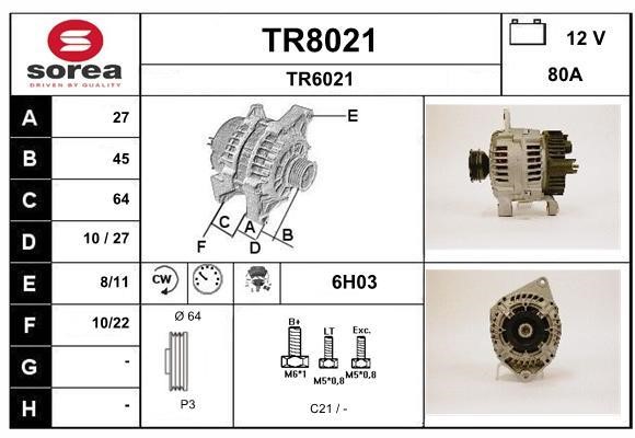 SNRA TR8021 Alternator TR8021