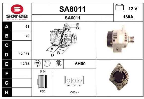 SNRA SA8011 Alternator SA8011