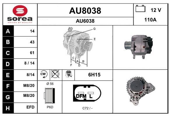 SNRA AU8038 Alternator AU8038