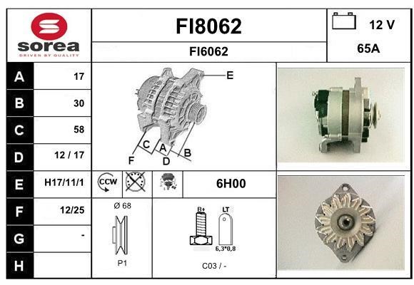 SNRA FI8062 Alternator FI8062