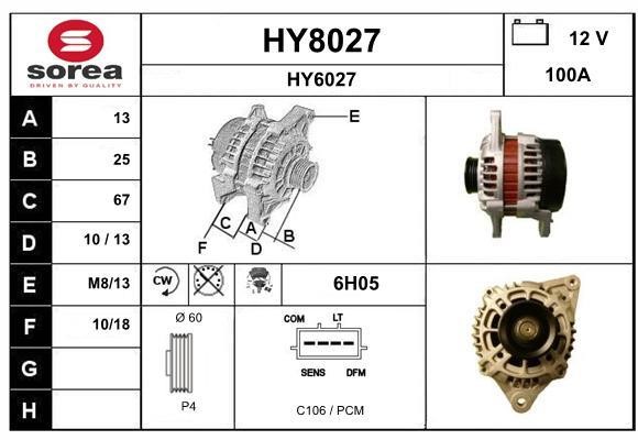 SNRA HY8027 Alternator HY8027