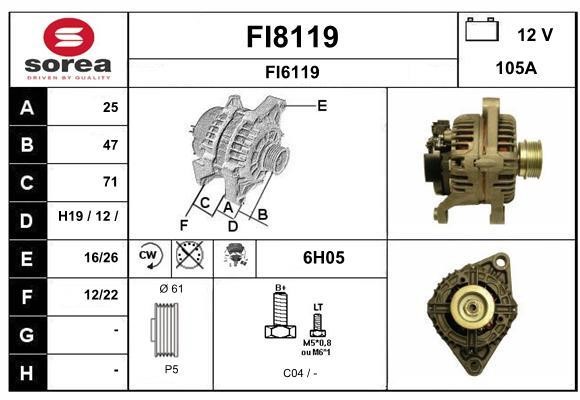 SNRA FI8119 Alternator FI8119